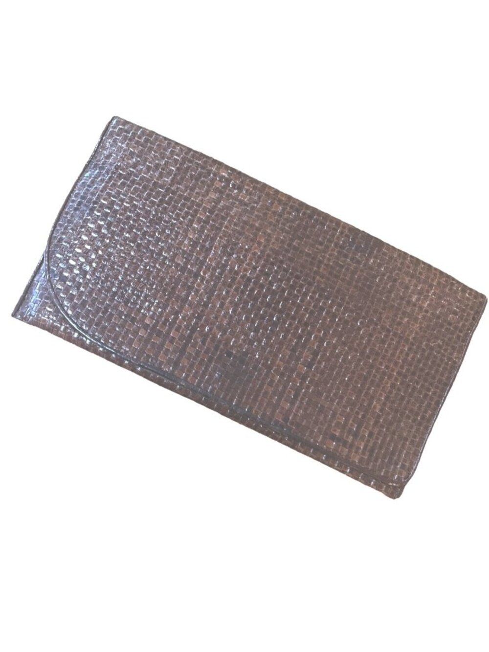 Vintage Beautiful Brown Leather Woven Large Clutch 14x8inch Snap Closure